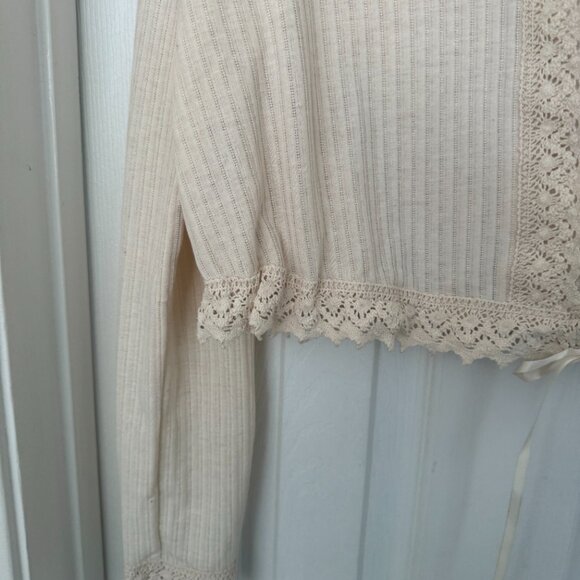 NWT, Free People Third Date Top, Crocheted Hem, Almond / Off-white Color, L - Picture 8 of 14